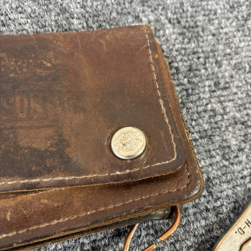Vintage 90s Harley Davidson Leather Wallet And Willie-G Skull Chain H-D 90s